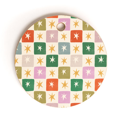 LouBruzzoni Retro Star Block Pattern Cutting Board Round