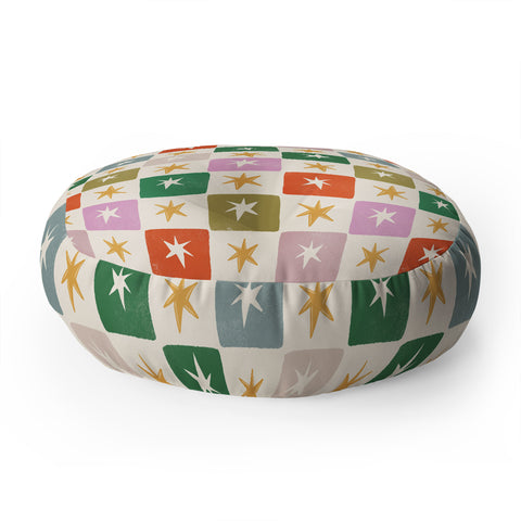 LouBruzzoni Retro Star Block Pattern Floor Pillow Round