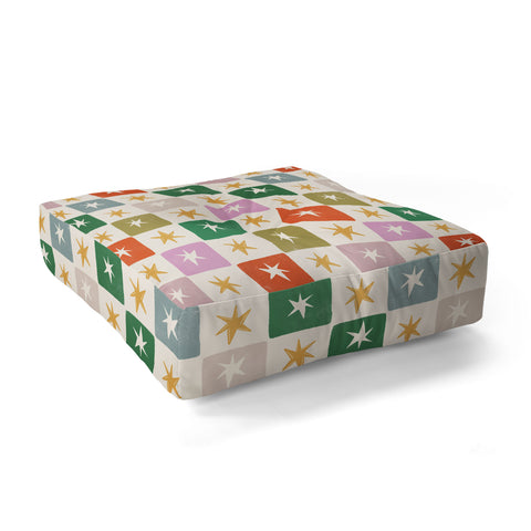 LouBruzzoni Retro Star Block Pattern Floor Pillow Square