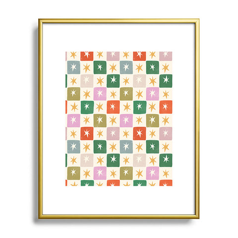 LouBruzzoni Retro Star Block Pattern Metal Framed Art Print
