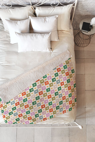 LouBruzzoni Retro Star Block Pattern Fleece Throw Blanket