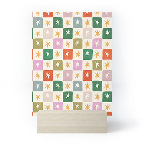 LouBruzzoni Retro Star Block Pattern Mini Art Print