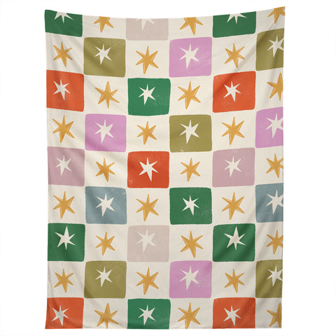 LouBruzzoni Retro Star Block Pattern Tapestry