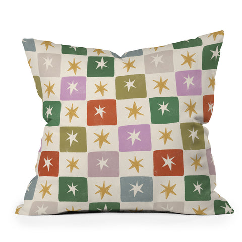 LouBruzzoni Retro Star Block Pattern Outdoor Throw Pillow