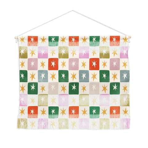 LouBruzzoni Retro Star Block Pattern Wall Hanging Landscape