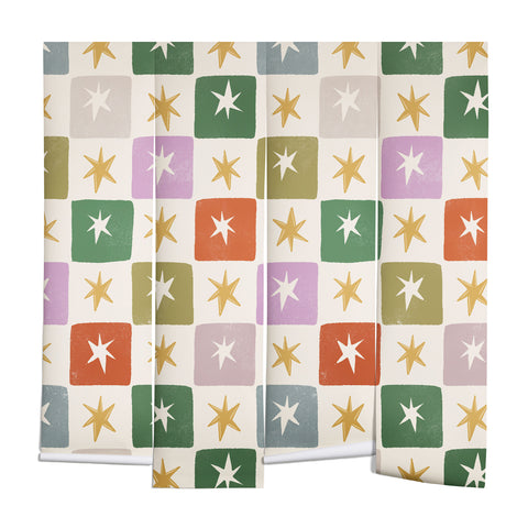 LouBruzzoni Retro Star Block Pattern Wall Mural