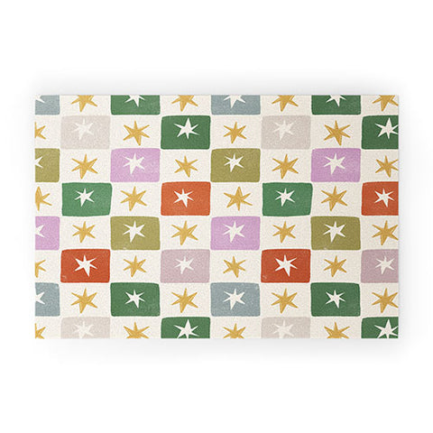 LouBruzzoni Retro Star Block Pattern Welcome Mat
