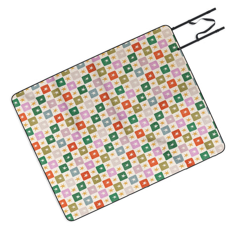 LouBruzzoni Retro Star Block Pattern Picnic Blanket