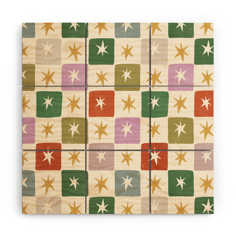 LouBruzzoni Retro Star Block Pattern Wood Wall Mural