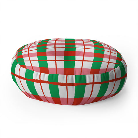 LouBruzzoni Retro Xmas checks Floor Pillow Round