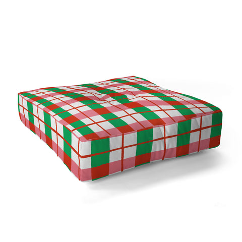 LouBruzzoni Retro Xmas checks Floor Pillow Square