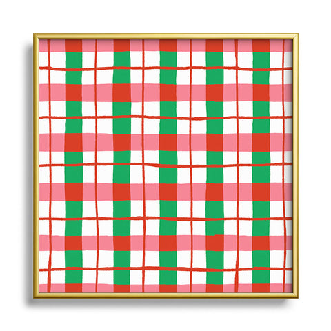 LouBruzzoni Retro Xmas checks Square Metal Framed Art Print