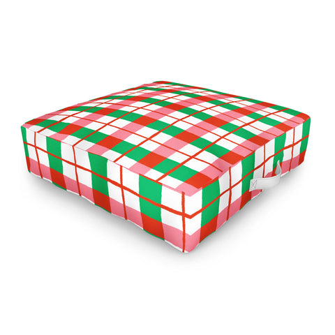 LouBruzzoni Retro Xmas checks Outdoor Floor Cushion