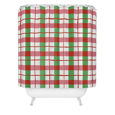 LouBruzzoni Retro Xmas checks Shower Curtain