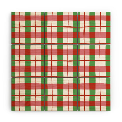 LouBruzzoni Retro Xmas checks Wood Wall Mural