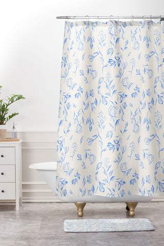LouBruzzoni Romantic blue Shower Curtain And Mat