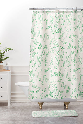 LouBruzzoni Romantic green Shower Curtain And Mat