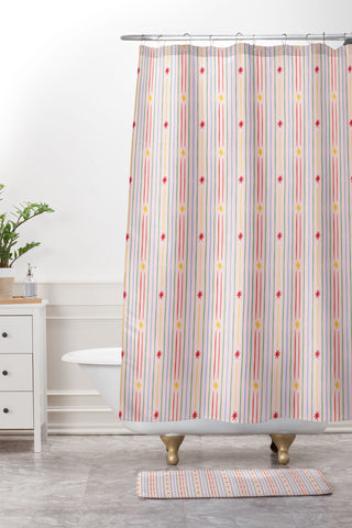 Love_Ryming Festive Starry Stripes Shower Curtain And Mat