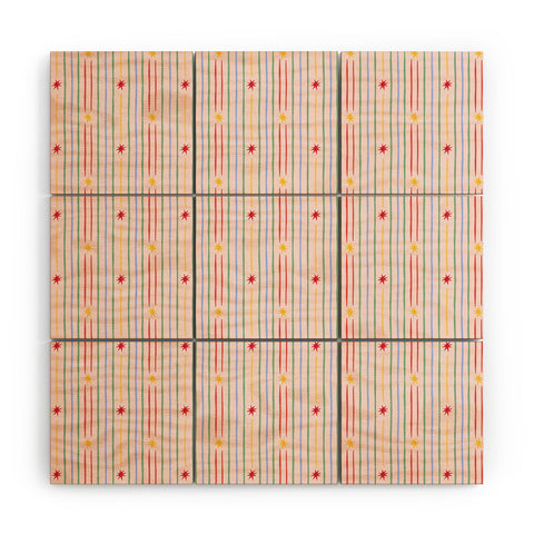 Love_Ryming Festive Starry Stripes Wood Wall Mural