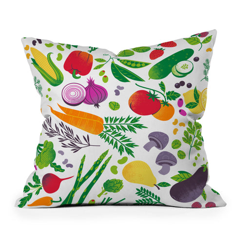 Lucie Rice EAT YOUR FRUITS AND VEGGIES Outdoor Throw Pillow