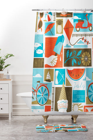 Lucie Rice I Heart Summer Shower Curtain And Mat