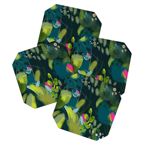 lunetricotee abstract jungle fever leaves Coaster Set
