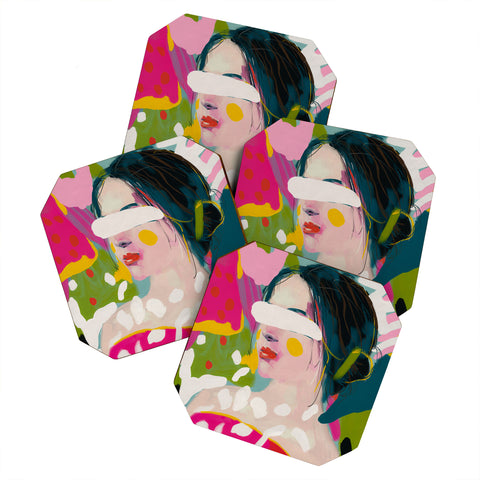 lunetricotee look at me woman portrait Coaster Set