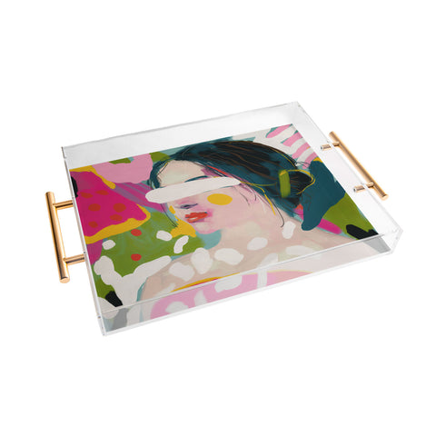 lunetricotee look at me woman portrait Acrylic Tray