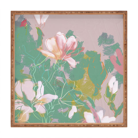 lunetricotee magnolia pastel abstract art Square Tray