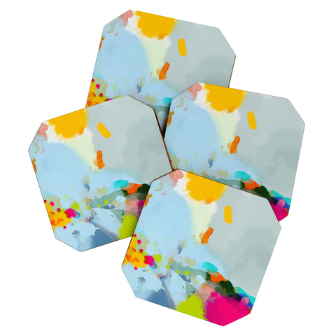 lunetricotee pink hill with sun ray Coaster Set
