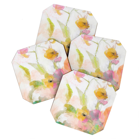lunetricotee pink spring summer floral abstract Coaster Set