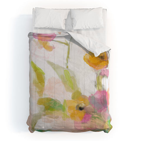 lunetricotee pink spring summer floral abstract Comforter