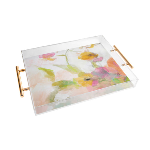 lunetricotee pink spring summer floral abstract Acrylic Tray