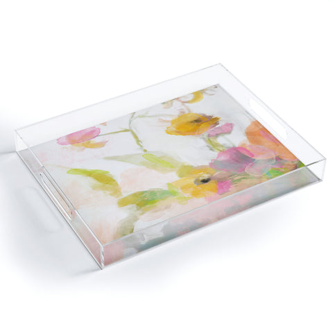 lunetricotee pink spring summer floral abstract Acrylic Tray