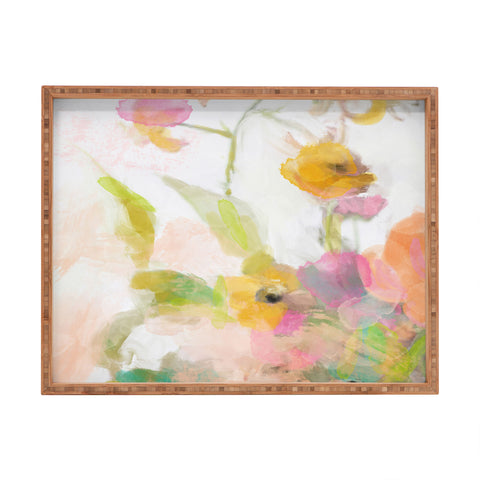 lunetricotee pink spring summer floral abstract Rectangular Tray