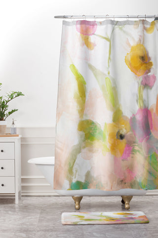 lunetricotee pink spring summer floral abstract Shower Curtain And Mat