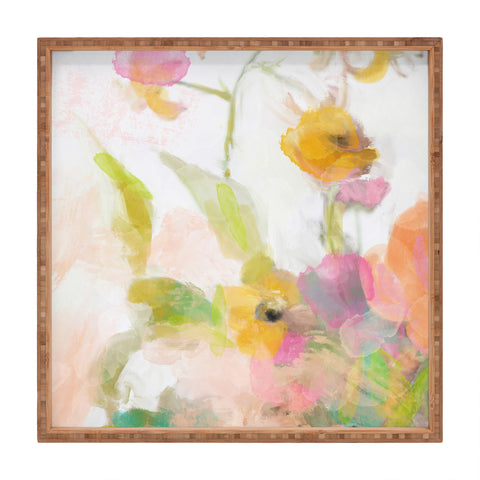 lunetricotee pink spring summer floral abstract Square Tray