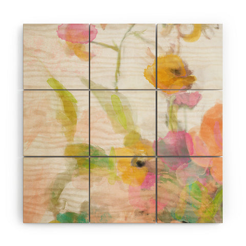 lunetricotee pink spring summer floral abstract Wood Wall Mural