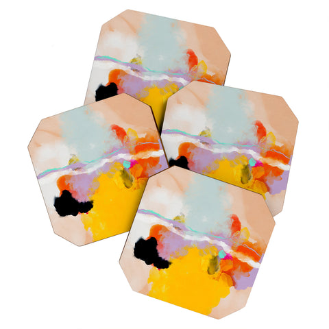 lunetricotee yellow blush abstract Coaster Set