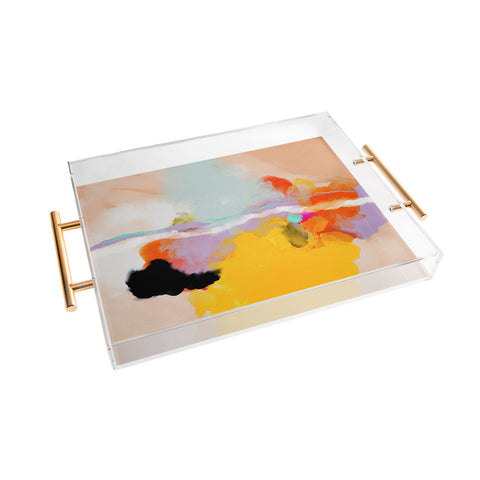 lunetricotee yellow blush abstract Acrylic Tray