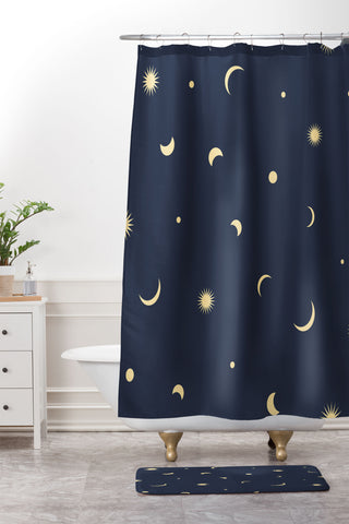 Lyman Creative Co Celestial Moon and Stars Shower Curtain And Mat