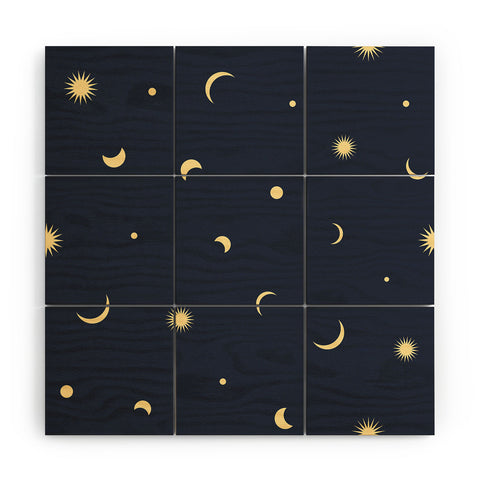Lyman Creative Co Celestial Moon and Stars Wood Wall Mural