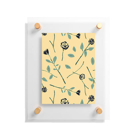 Lyman Creative Co Dark Forest Roses on Yellow Floating Acrylic Print