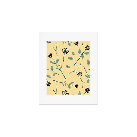 Lyman Creative Co Dark Forest Roses on Yellow Art Print