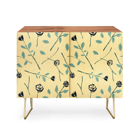 Lyman Creative Co Dark Forest Roses on Yellow Credenza