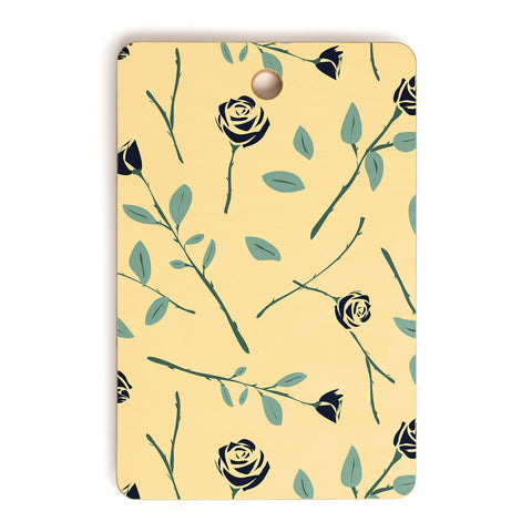Lyman Creative Co Dark Forest Roses on Yellow Cutting Board Rectangle