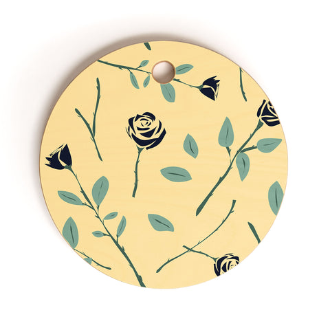 Lyman Creative Co Dark Forest Roses on Yellow Cutting Board Round