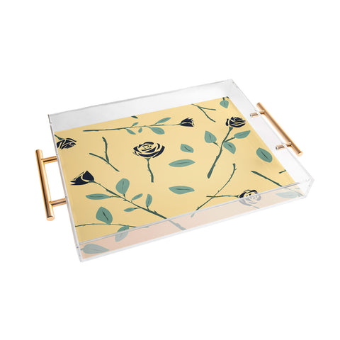 Lyman Creative Co Dark Forest Roses on Yellow Acrylic Tray