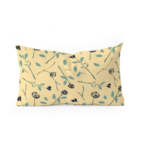 Lyman Creative Co Dark Forest Roses on Yellow Oblong Throw Pillow