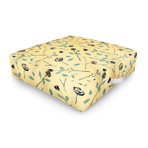 Lyman Creative Co Dark Forest Roses on Yellow Outdoor Floor Cushion